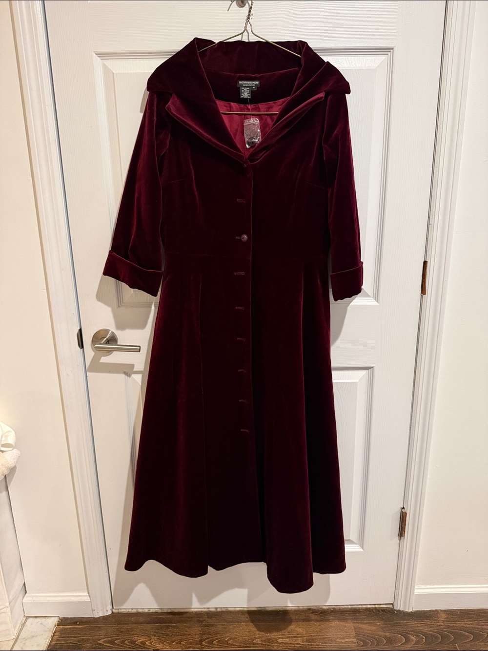 J. Peterman Burgundy Velvet Maxi Coat Dress